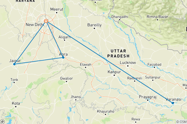 Map of North India Highlights (6 destinations)