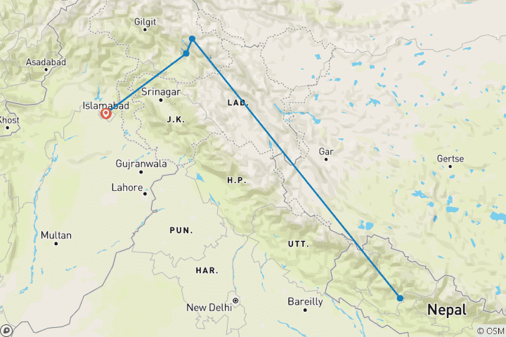 Map of K2 BASE CAMP TREKKING EXPEDITION - 2025