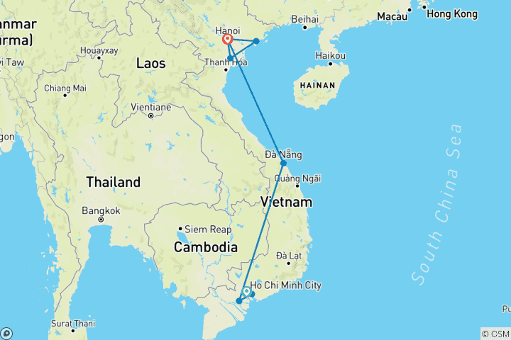 Carte du circuit Circuit 8D7N en petit groupe au Vietnam : Ho Chi Minh Ville - Da Nang - Hanoi