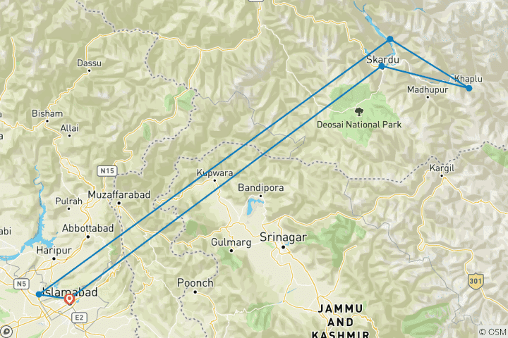 Map of 10-Day Trek through Pakistan's Karakoram Mountains