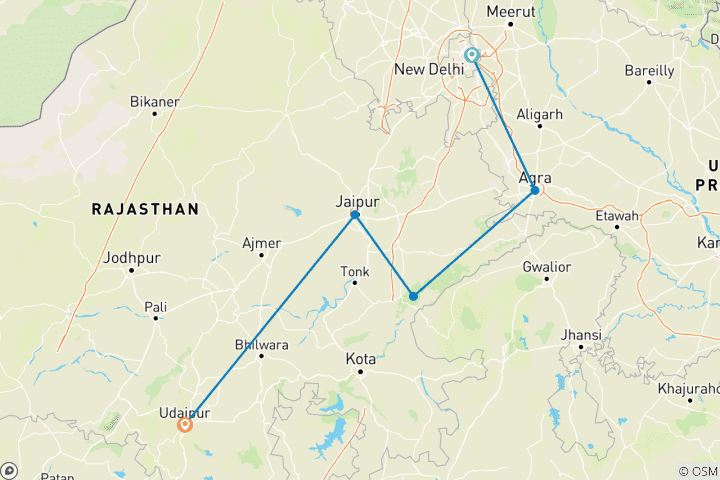 Map of Eternal India Express (9 Days)