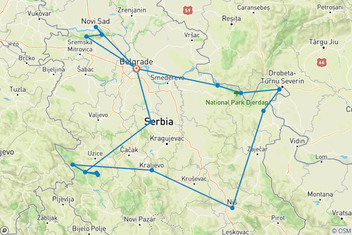 Carte du circuit Privé - Visite approfondie de la Serbie