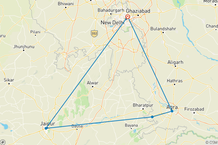 Map of India's Golden Triangle (5 destinations)