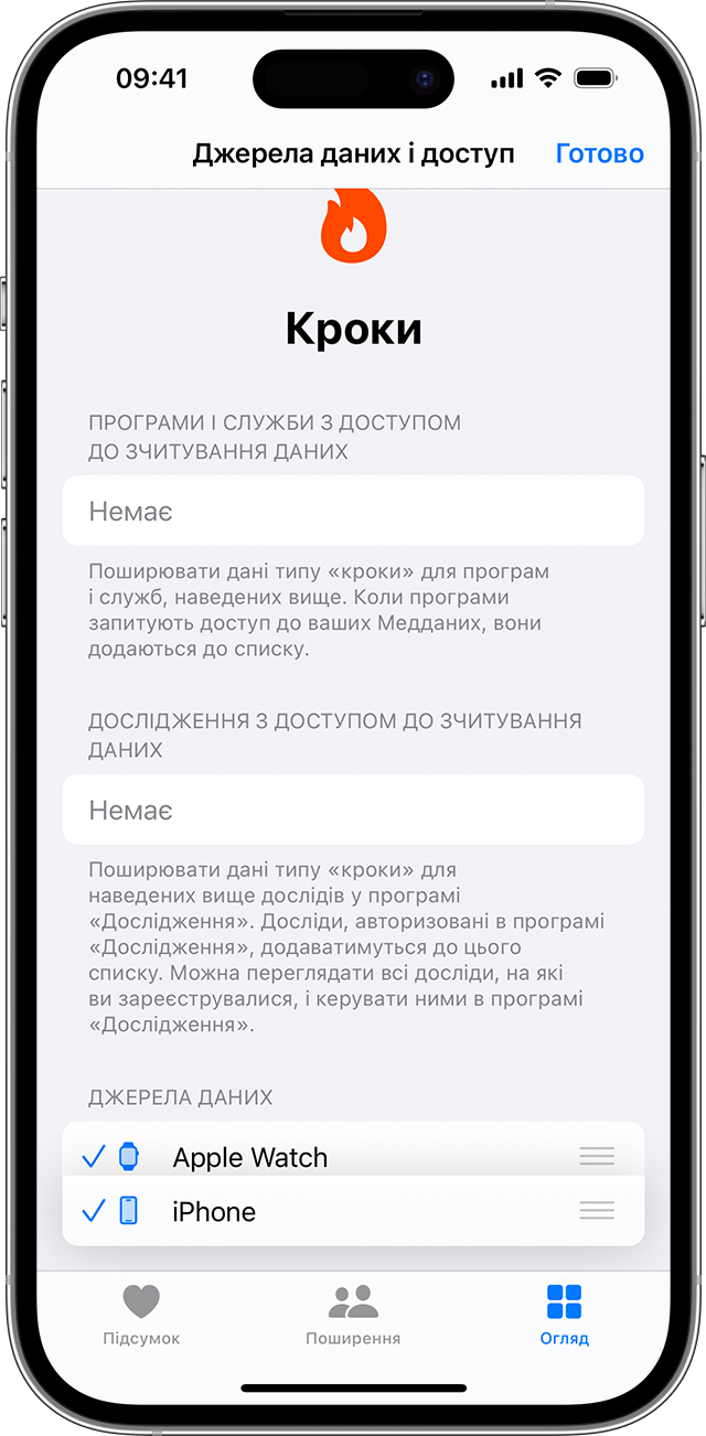 Екран iPhone, на якому можна змінити порядок джерел даних