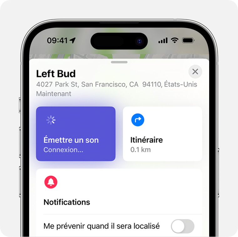 Si vos AirPods se trouvent à proximité, touchez Émettre un son et écoutez la série de bips.