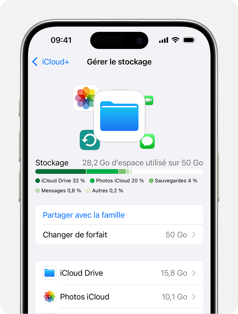 Écran d’iPhone affichant la quantité de stockage iCloud que vous avez utilisée