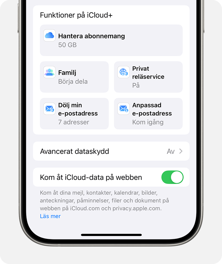 iPhone-skärm som visar hur du hanterar din iCloud-plan