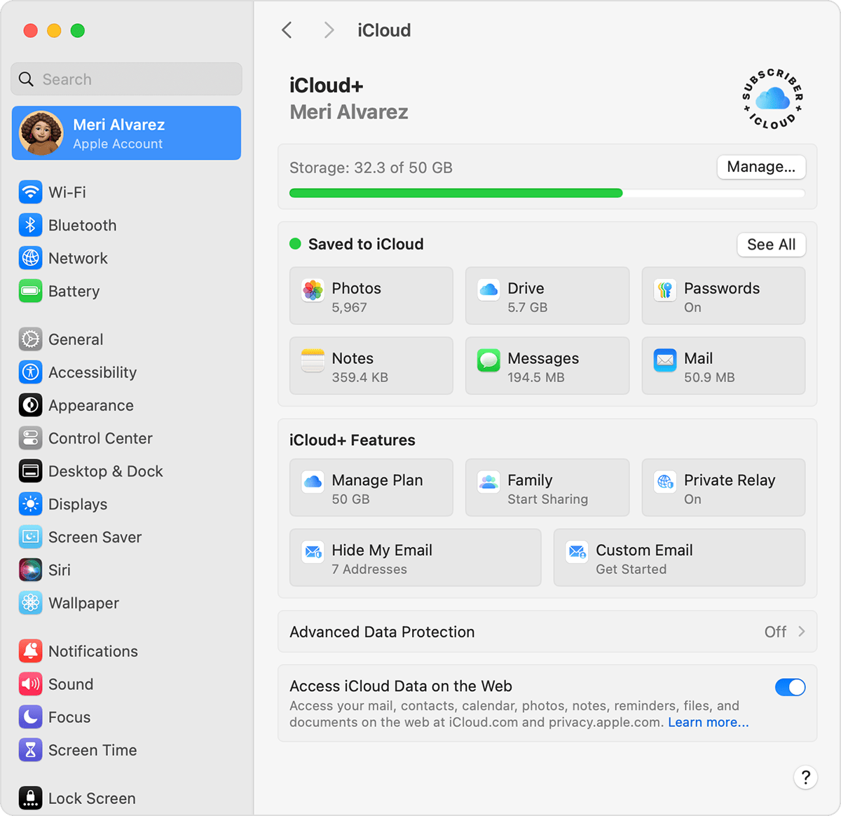 Mac screen showing the steps to manage your iCloud+ plan 