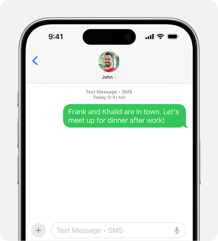 Green bubbles show a message has been sent as a text message.