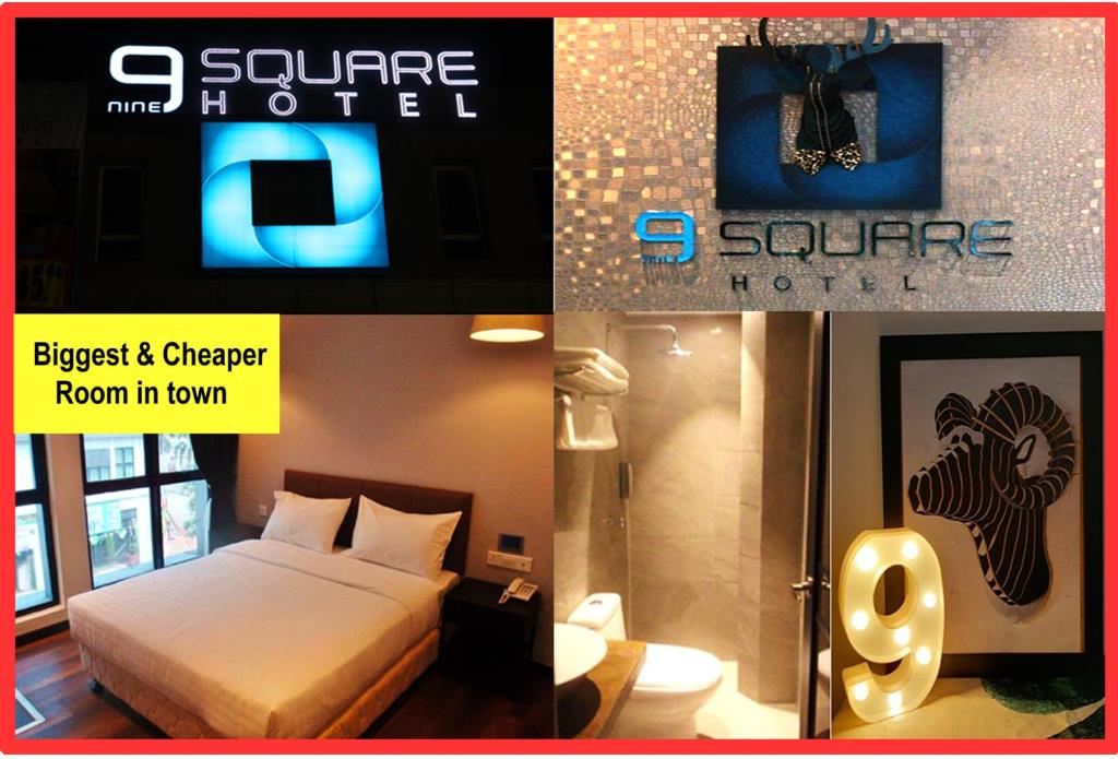 un collage di tre foto di una camera d'albergo di 9 Square Hotel - Subang a Subang Jaya