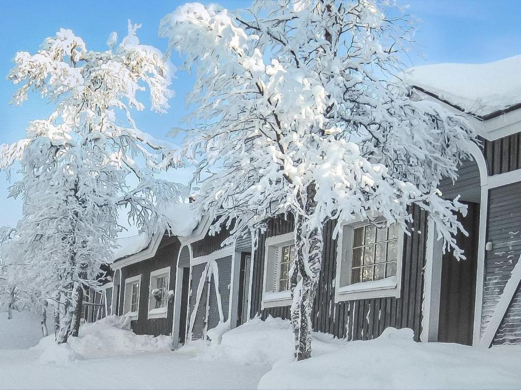 un árbol cubierto de nieve junto a una casa en Holiday Home Tunturikuksa by Interhome en Saariselka