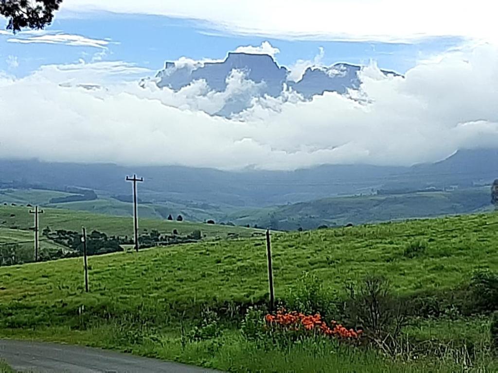 uma vista para um campo verde com uma estrada em Misty peaks Cloudlands em Bergview