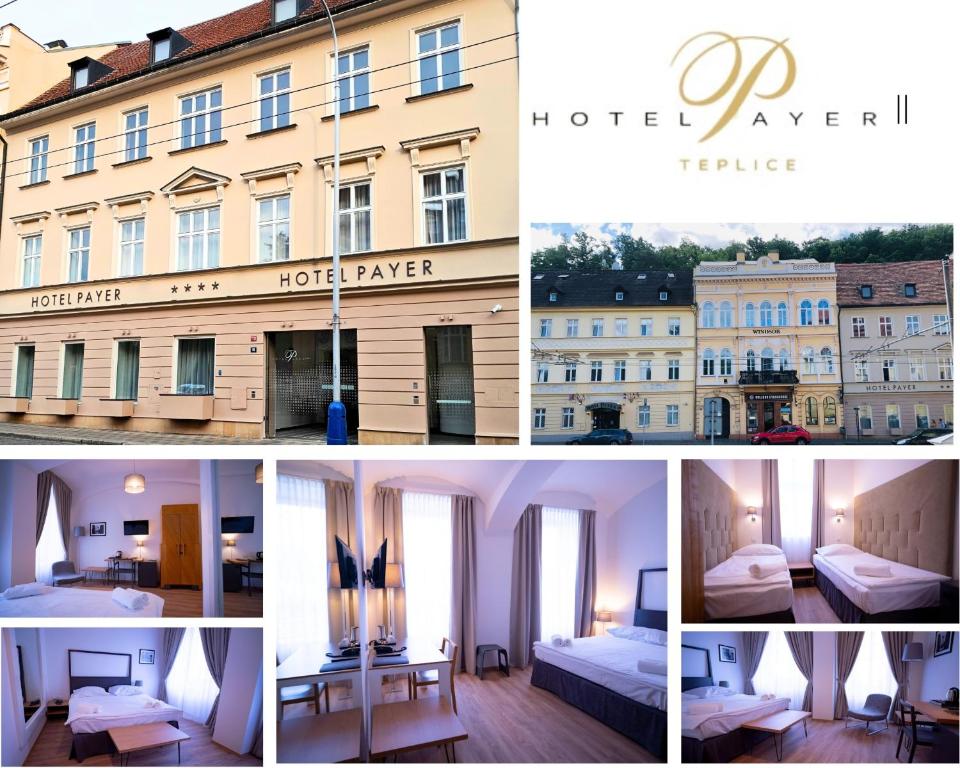 un collage de fotos de un hotel y edificios en Hotel PAYER II en Teplice