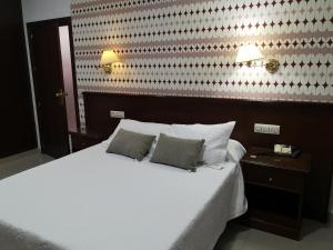 una camera con un letto bianco con due cuscini di Hotel Veracruz a Don Benito