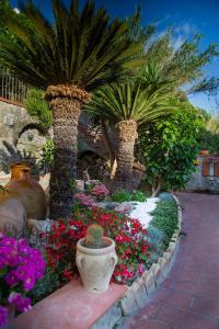 un jardín con dos palmeras y flores en Villa Paradiso en Ischia