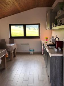 a kitchen with a sink and a counter top at Casa Spas in Horná Mičiná