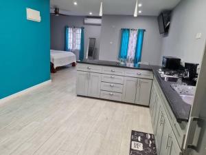 a large bathroom with a sink and a bed at Coconut Creek Deluxe Suite in Hyde Park