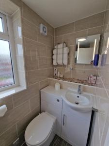 bagno con servizi igienici e lavandino di Corona Blackpool a Blackpool