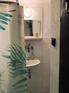 a bathroom with a sink and a mirror at Agriturismo Villa Carlotta in Szilvásvárad