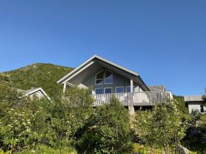 una casa in cima a una collina con alberi di Mannen Panorama Lofoten a Offersøya