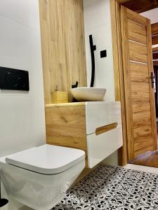 een badkamer met een toilet en een wastafel bij Domek Góralski na Ubocy z jacuzzi in Białka Tatrzanska