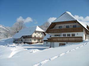 ein Haus im Schnee mit Schnee in der Unterkunft Reeshof in Horben