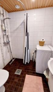 uma casa de banho com um WC e um lavatório em Lomayksiö C 3 Sotkamon keskustassa em Sotkamo