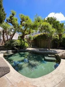 una piscina de agua con árboles en un patio en Resort Villa Flavio en Isquia