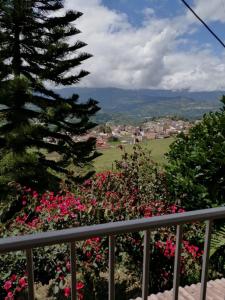 desde el balcón de una casa con flores en CineAldea Choachi - Casa Completa en Choachí