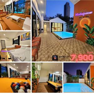 eine Collage mit Bildern eines Hauses mit Pool in der Unterkunft Madaguscar PoolVilla-Pattaya in Jomtien Beach