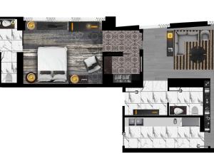 a floor plan of a bedroom and a bathroom at Sofitel Adelaide in Adelaide