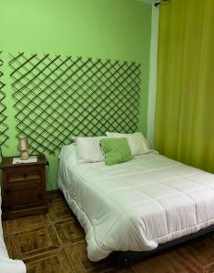 una camera con un letto con una parete verde di Hostal Cabañeros a Ciudad Real