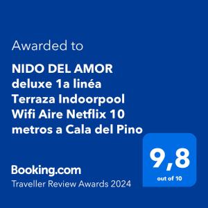 Un certificat, premiu, logo sau alt document afișat la NIDO DEL AMOR deluxe 1a linéa Terraza Indoorpool Wifi Aire Netflix 10 metros a Cala del Pino