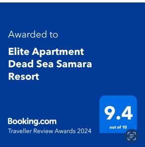 Sertifikat, nagrada, logo ili drugi dokument prikazan u objektu Dead Sea view Elite apartment Samara Resort traveler award 2024