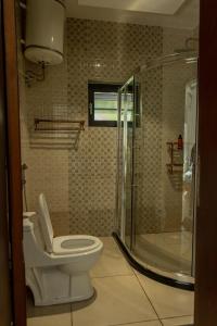 y baño con aseo y ducha acristalada. en EHS Properties sl, en Freetown