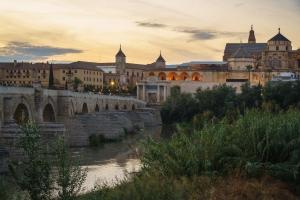 un puente sobre un río con edificios en el fondo en Tandem Torre de la Calahorra en Córdoba