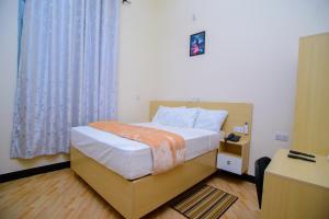 een hotelkamer met een bed en een bureau bij Paco Lodge in Dodoma