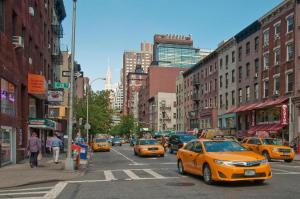 En generell vy över New York eller utsikten över staden från lägenheten