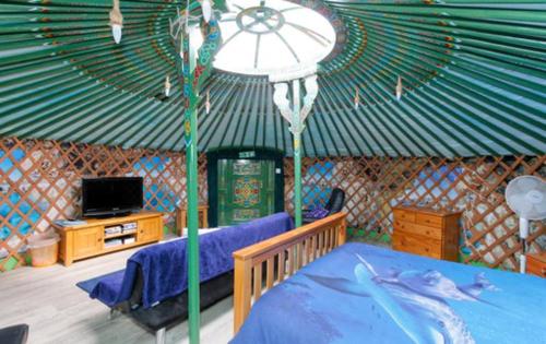 Postelja oz. postelje v sobi nastanitve Colourful Mongolian Yurt enjoy a new experience