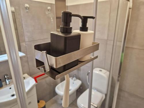 a bathroom with a sink and a toilet in it at Confortevole appartamento nel cuore di Lugano in Lugano