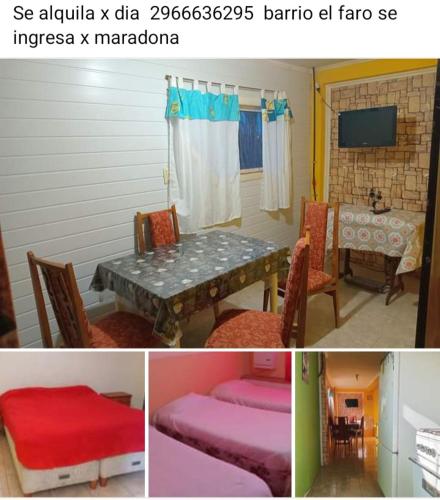 uma colagem de fotografias de um quarto com uma mesa e cadeiras em La Chacra departamentos x dia em Río Gallegos