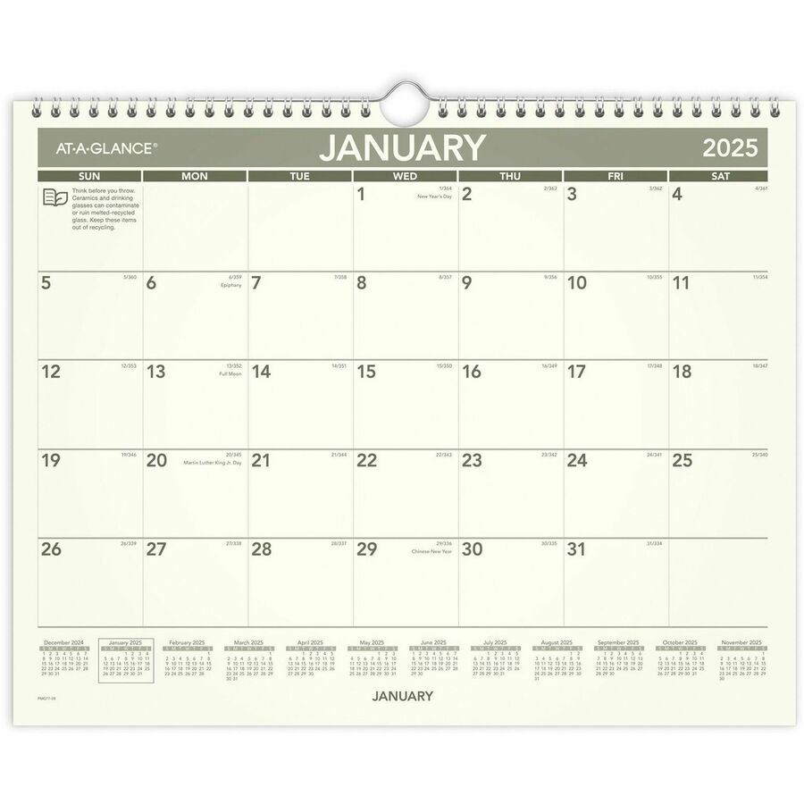 At-A-Glance 100% PCW Monthly Wall Calendar - Julian Dates - Monthly -  January 2023 - December 2023 - 1 Month Single Page Layout - 15