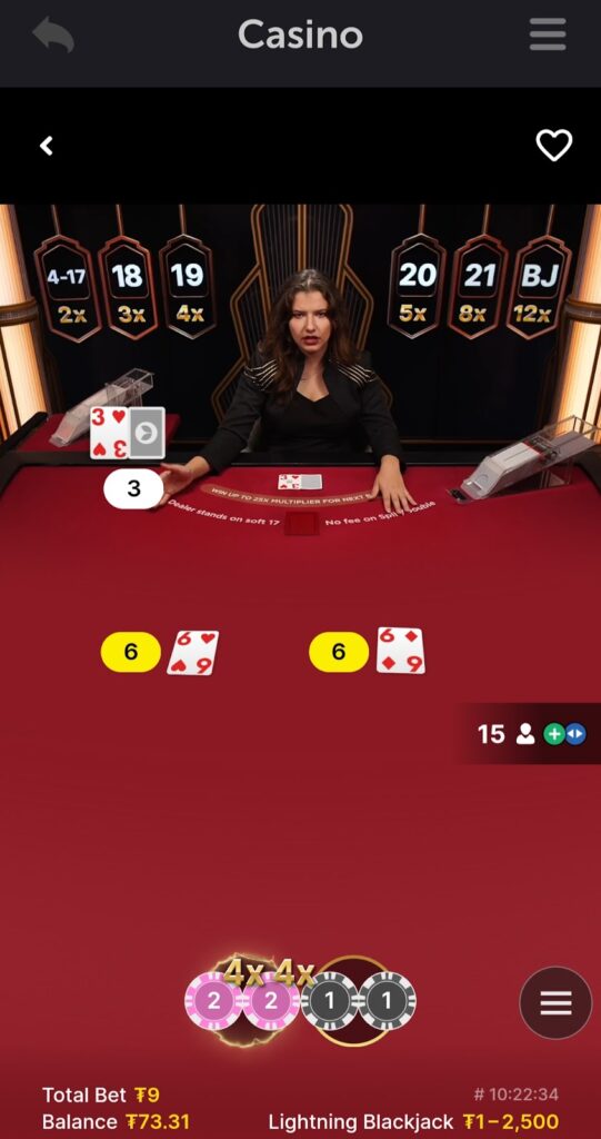 An image of lightning blackjack live dealer game in the CoinPoker mobile casino