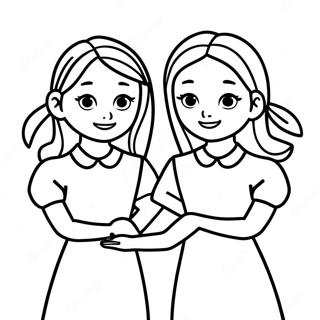 Sisters Holding Hands Coloring Page 25592-20229