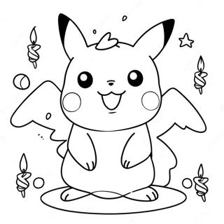 Cheerful Pikachu Birthday Celebration Coloring Page 32364-25585