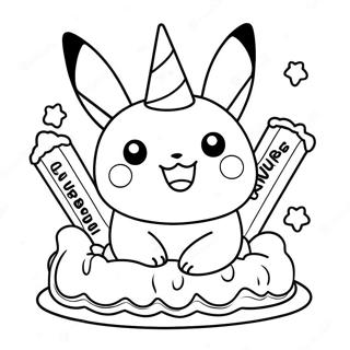 Cheerful Pikachu Birthday Celebration Coloring Page 32364-25586