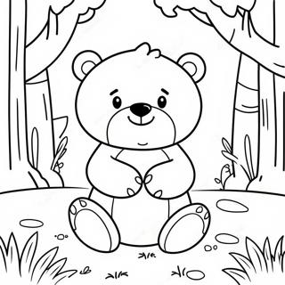 Cute Brown Bear Playing In The Forest Coloring Page 5401-4286