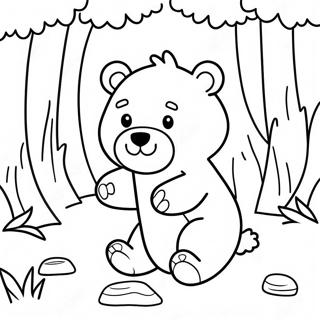 Cute Brown Bear Playing In The Forest Coloring Page 5401-4287