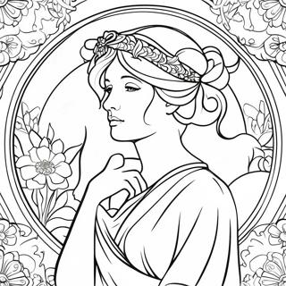 Elegante Alphonse Mucha Dame Kleurplaat 54204-42897