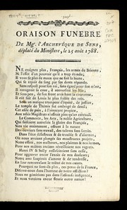 Oraison funebre de Mgr. l'archeve que de Sens, de place  du ministere, le 25 aou t 1788 by French Revolution Collection (Newberry Library)